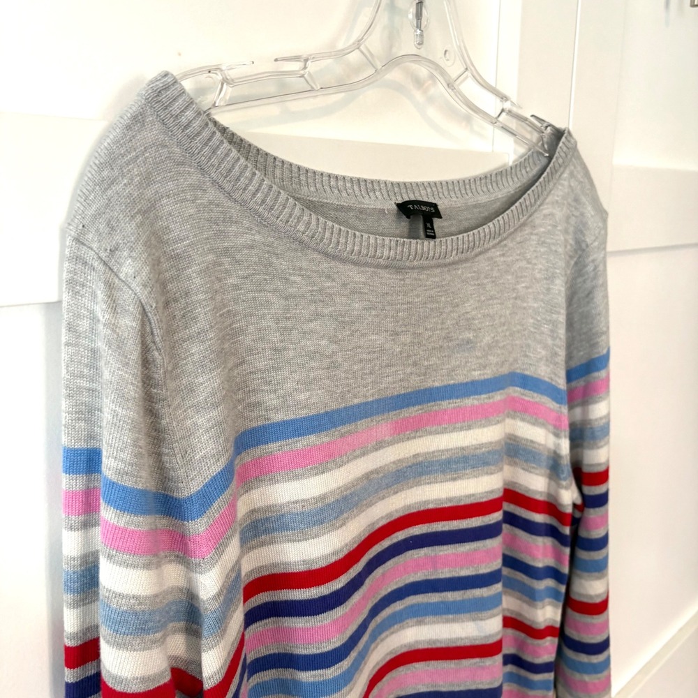 Talbots Women's Grey‎ Multicolored Stripe Boat Neck Sweater in Size XL - Picture 5 of 12